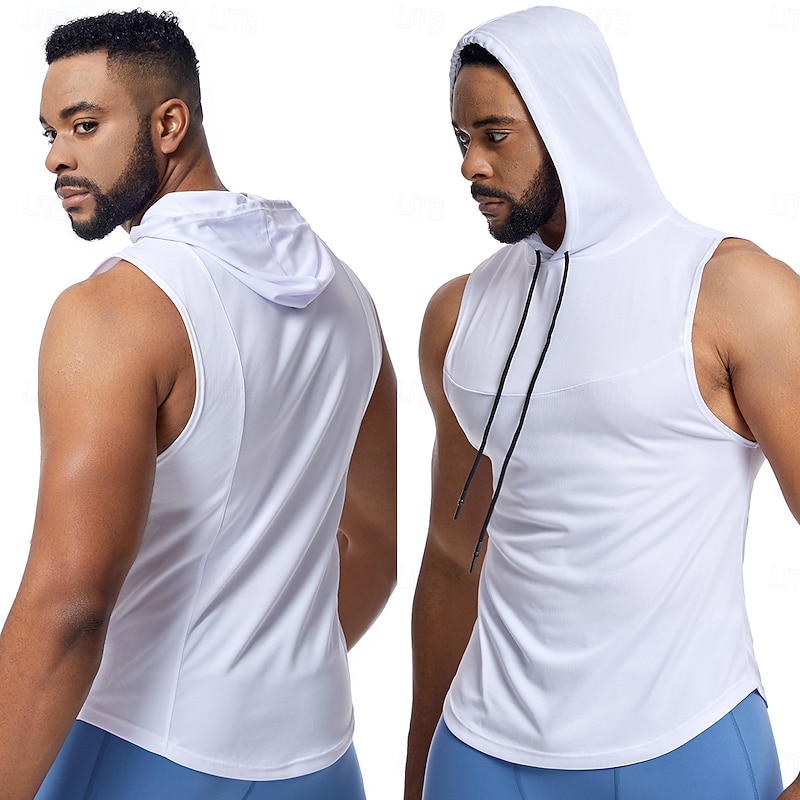 Men's T shirt Hiking Vest Sleeveless Hooded Tank Top Sleeveless Shirt Vest Top Outdoor Quick Dry Soft Sweat wicking Polyester Black White Green Climbing Camping / Hiking / Caving Traveling3