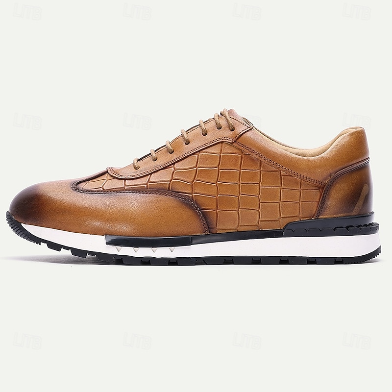 Men's Brown Genuine Leather Lace-Up Sneakers with Soft Cushioned Insole and Rubber Outsole, Comfortable Retro Casual Shoes for Everyday Wear3
