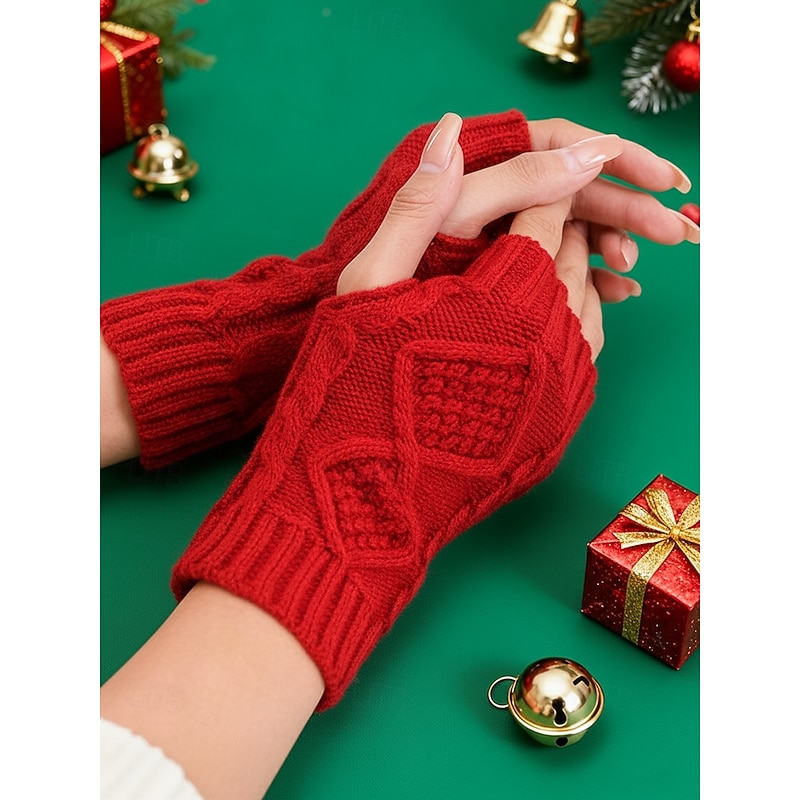 Women's Knitted Fingerless Gloves, Cozy Winter Cable Knit Hand Warmers, Stylish Christmas Gift Accessories for Ladies