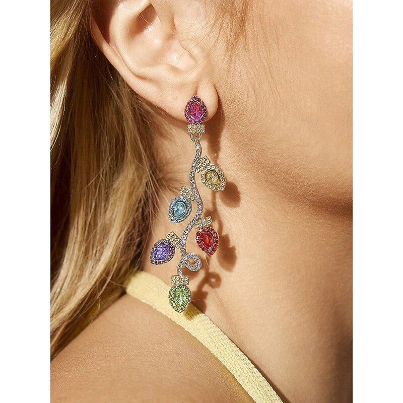 Women's Christmas Alloy Drop Earrings, Colorful Rhinestone Dangle Earrings with Multicolor Gem Design, Elegant Holiday Party Jewelry Gift for Women3