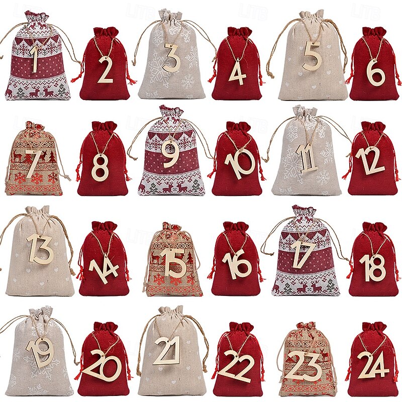 Christmas Advent Calendar Bags 24 Days Countdown Calendar Burlap Bags Drawstring Gift Bags For Adults And Kids DIY Candy Bags, Ideal for Xmas Home Decor Holiday Party Supplies3