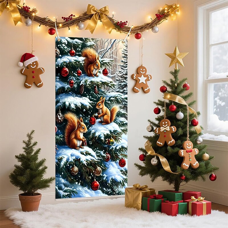Christmas Posters Door Cover Outdoor Banners Squirrel Cute 3D Party Dorm Teens Room College Dorm Guys Man Cave Frat Bedroom Shooting Backgrounds Home Decor4