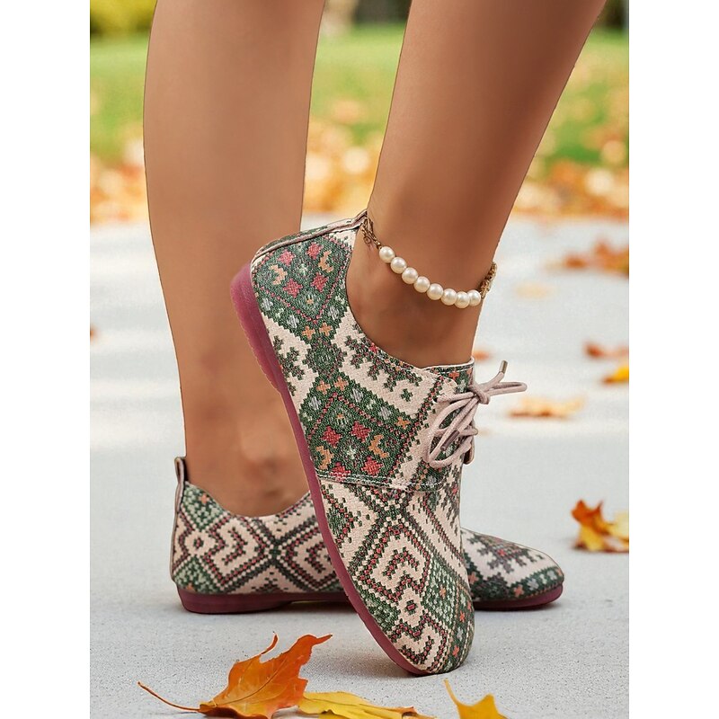 Women's Ethnic Print Lace-Up Casual Wide Fit Shoes – Comfortable Canvas Walking Shoes for Daily Wear, Travel, Work and Outdoor Activities4