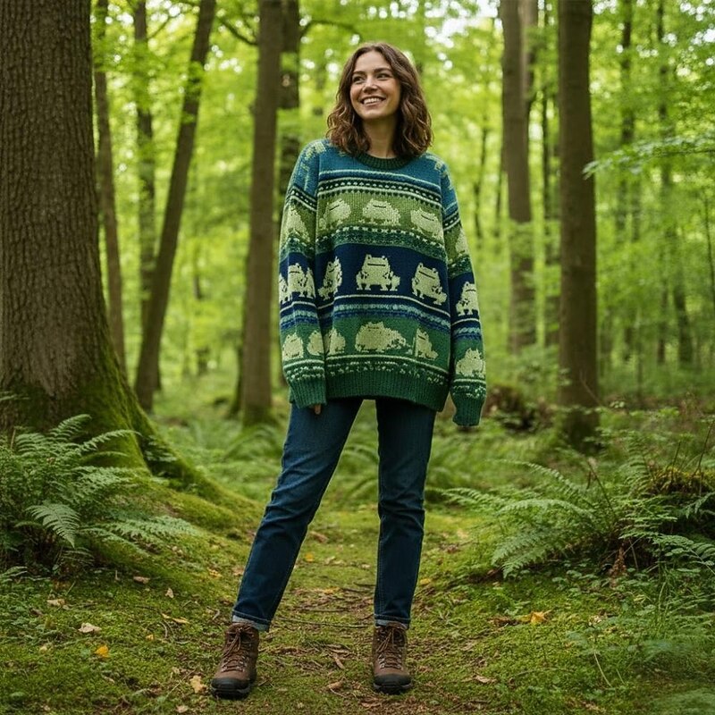 Women's Sweater Pullover Daily Casual Graphic Animal Ribbed Crew Neck Knitted Print Long Sleeve Regular Tops Knit Outdoor Weekend Green Fall Winter