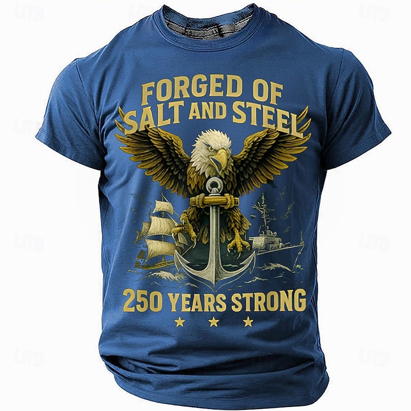 Men's American US Flag Eagle America's 250th Anniversary T Shirt Short Sleeve T shirt 3D Print Crew Neck Shirt Daily Military Street Daily Black Red Blue Summer Spring Clothing Apparel S M L XL XXL