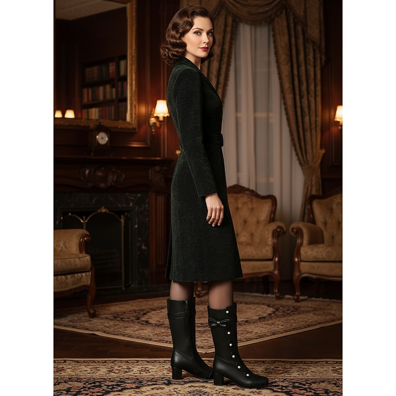 Women's Black Faux Leather Mid-Calf Boots with Pearl Button and Bow Detail - 1920s Vintage Retro Block Heel Dress Boots for Parties,Cosplay & Evening Wear2