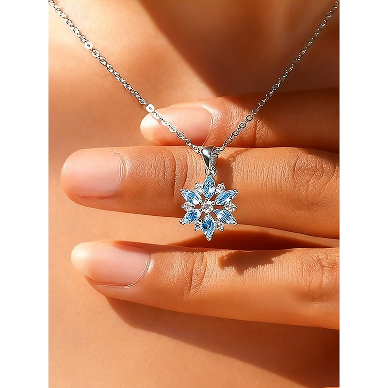 Women's Snowflake Pendant Necklace with Blue Crystals, Elegant Winter Jewelry for Christmas Parties & Holiday Gifts3