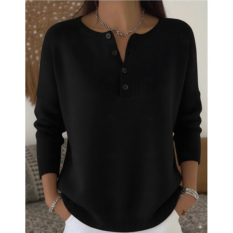 Women's Blouse Solid Color Stylish Casual Long Sleeve Crew Neck Regular Tops Daily Buttons Black Light Green Wine Brown Spring Fall Winter4