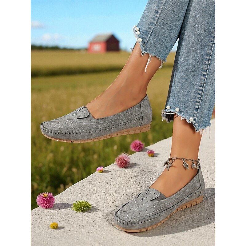 Women's Gray Moccasin Loafers with Non-Slip Sole, Casual Comfort Driving Shoes for Everyday Wear & Travel2