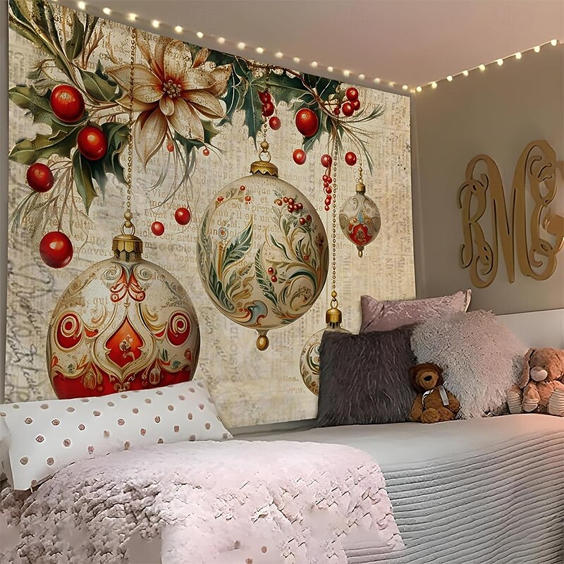 Christmas Tapestry Banners Blanket Ornaments Vintage Cozy Party Living Room Dorm Shooting Backgrounds Yard Gift Home Decor