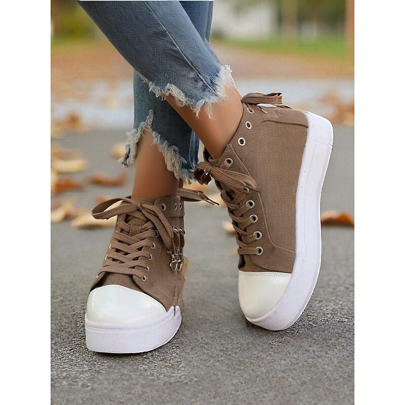 Women's Blue Canvas High Top Sneakers with White Toe Cap and Zipper Charm Detail, Casual Lace-Up Canvas Shoes for Streetwear, Travel & Everyday Outfits4