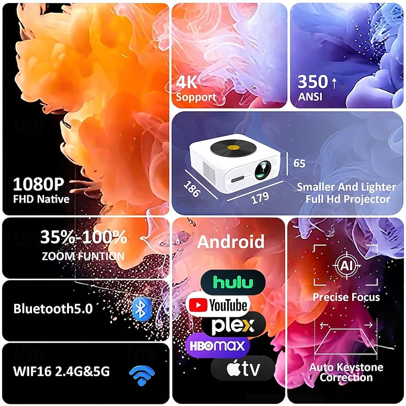 2025 New Product - YT800 1080P Effect Projector with Touch Control Electronic Whiteboard Gaming Drawing Children's Teaching Office and Other Multi Scene Applications 1920 * 1080 Electric Focusin2