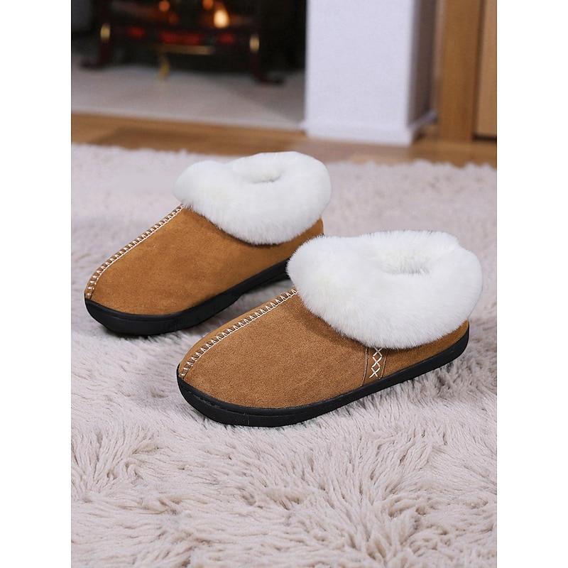 Women's Warm Fleece Lined Slippers with Faux Fur Collar, Cozy Non-Slip Indoor Shoes, Stylish Winter House Slippers for Ladies & Holiday Comfort3