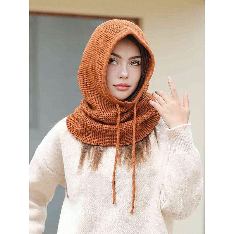 Women's Festive Knit Balaclava Hood Scarf – Drawstring Neck Warmer in Multiple Colors for Christmas & Ski Season3