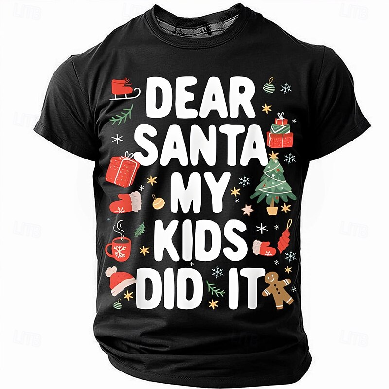 Christmas Funny 'Dear Santa My Kids Did It' Men's Short Sleeve Crewneck T-Shirt, Holiday Humor Tee, Gag Gift for Dad or Friend