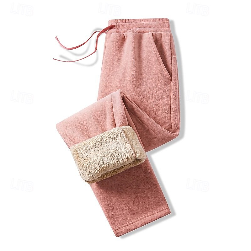 Men's Sweatpants Fleece Pants Trousers Winter Pants Drawstring Pocket Elastic Waist Solid Color Plain Comfort Warm Full Length Outdoor Sports Outdoor Casual Vacation Fashion Black Pink Micro-elastic2