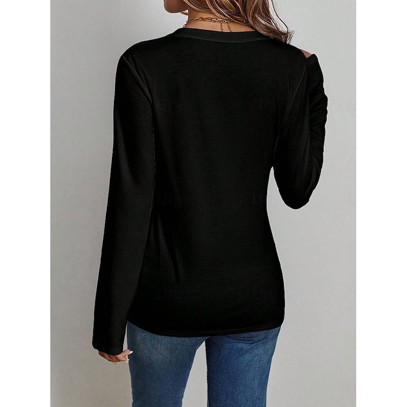 Women's T Shirt Graphic Animal Cat Vintage Stylish Casual Long Sleeve V Neck Regular Tops Daily Print Black Spring Fall2