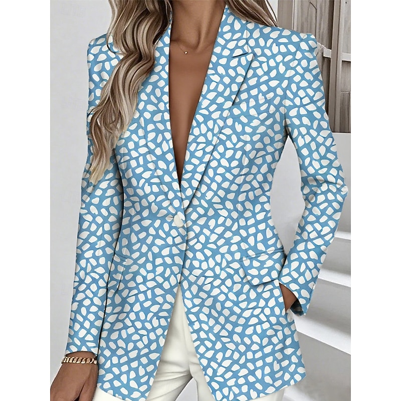 Women's Blazer Warm Pocket Buttons Fashion Daily Casual Geometric Formal Casual Regular Notch Lapel Regular Fit Long Sleeve Outerwear Yellow Pink Blue Spring Fall3