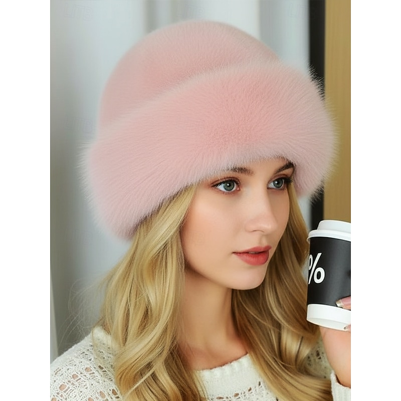 Women's Faux Fur Winter Beret Hats, Soft Fluffy Warm Vintage Style Caps, Elegant Multi-Color Beanies for Christmas Outfits & Cold Weather4