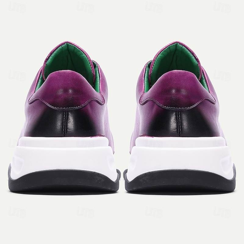 Men's Purple Genuine Leather Lace-Up Sneakers with Cushioned Sole and Sleek Design, Stylish Casual Shoes for Business Casual and Weekend Outfits4