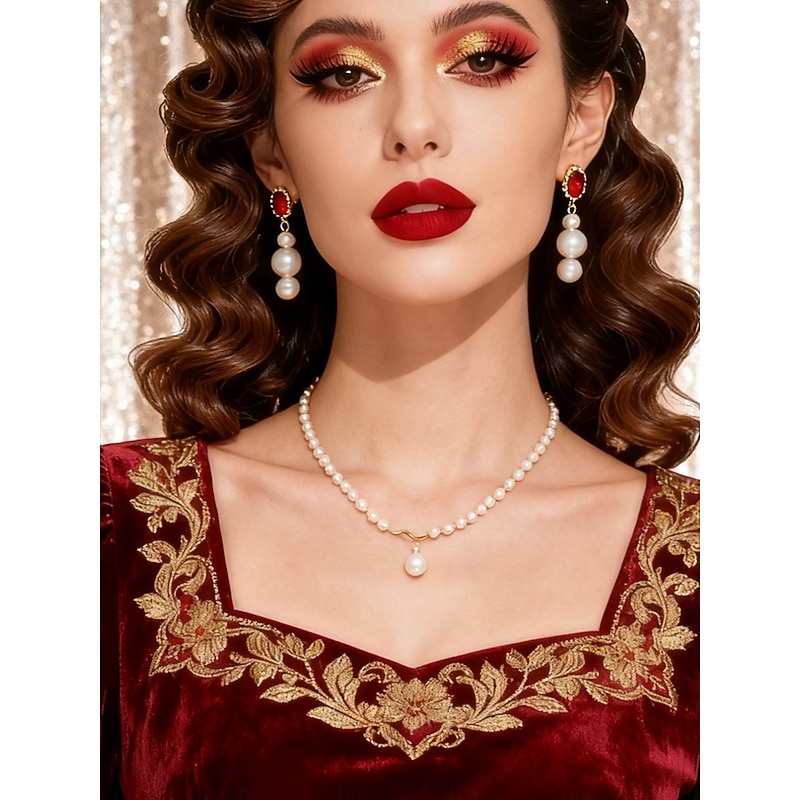 Women's Red Gemstone Snowflake Drop Earrings, Elegant Winter Dangle Jewelry for Christmas Party & Holiday Outfits2