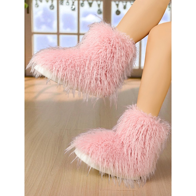 Women's Fluffy Faux Fur Snow Boots, Warm Winter Ankle Boots for Indoor & Outdoor Wear, Cozy Plush Shoes for Christmas, Ski Trips & Cold Weather2