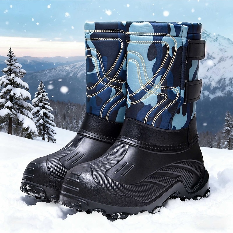 Men's Waterproof Insulated Winter Snow Boots with Non-Slip Sole, Warm Camouflage Outdoor Boots for Cold Weather Hiking and Skiing