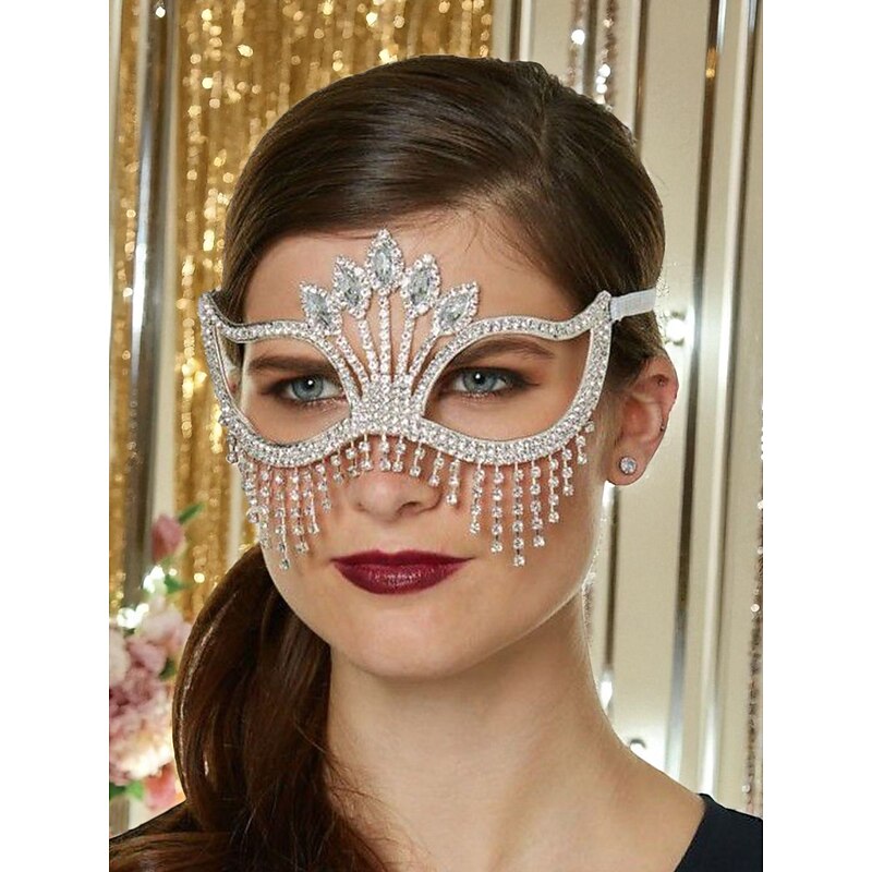 Women's Rhinestone Masquerade Mask, Elegant Crystal Eye Mask with Dangling Fringe for Costume Ball, Prom & Party Events2