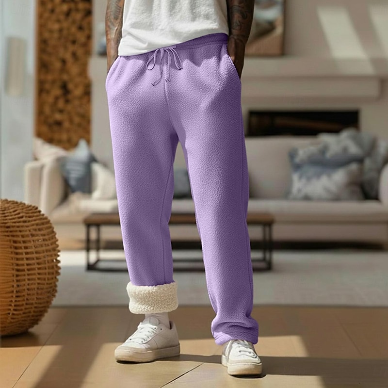 Men's Sweatpants Fleece Pants Trousers Winter Pants Drawstring Pocket Elastic Waist Solid Color Plain Comfort Warm Full Length Outdoor Sports Outdoor Casual Vacation Fashion Black Pink Micro-elastic4