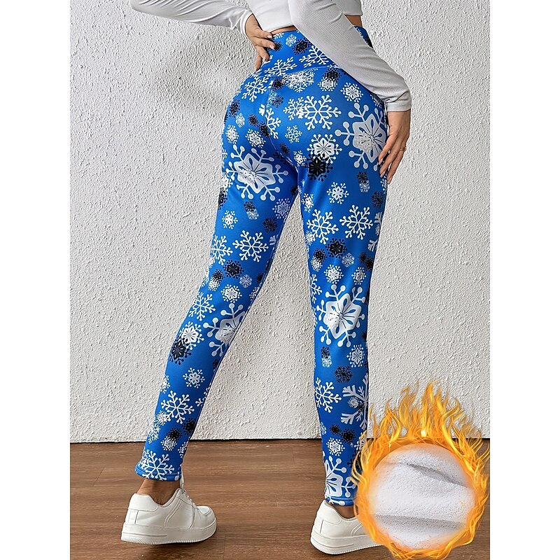 Christmas Women's Leggings Cozy Leggings Vacation Vintage Fashion Full Length High WaistPants Graphic Printing Fleece Thermal Warm Comfy Stretchy Formal Outdoor Vacation Red Blue Fall Winter Slim2