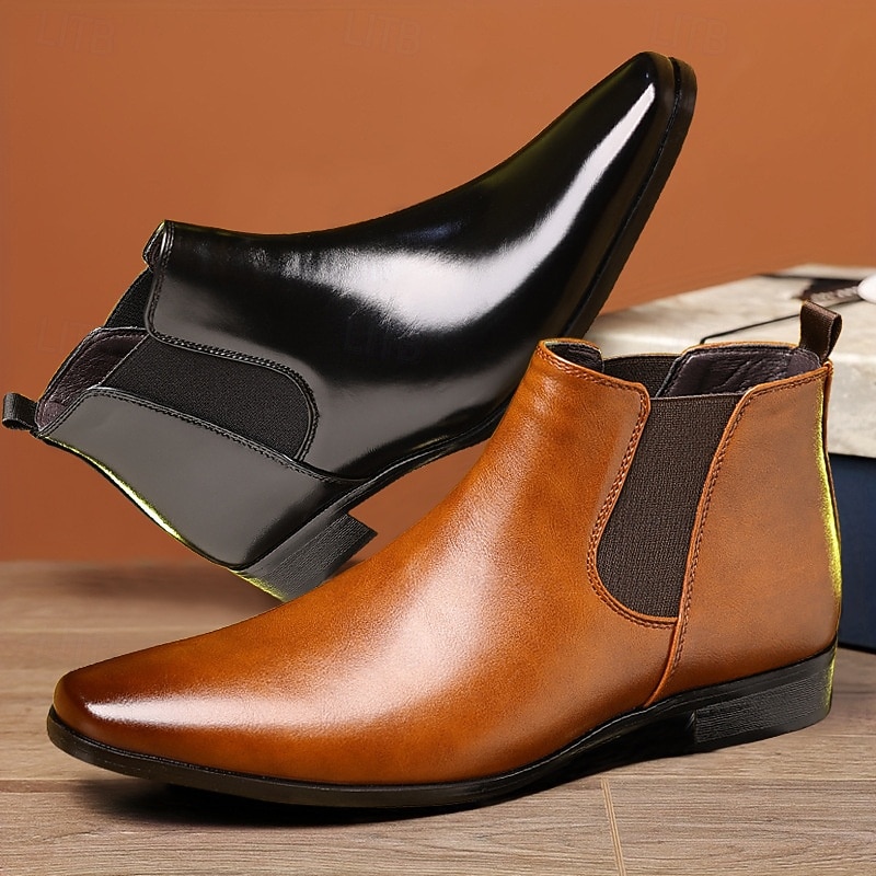 Men's Brown Faux Leather Crocodile Pattern Chelsea Boots with Pointed Toe and Elastic Side Panels, Stylish Dress Ankle Boots for Business, Parties and Formal Occasions4