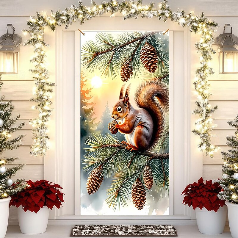 Christmas Posters Door Cover Outdoor Banners Squirrel Cute 3D Party Dorm Teens Room College Dorm Guys Man Cave Frat Bedroom Shooting Backgrounds Home Decor