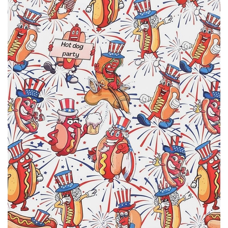 Men's American US Flag Hot Dog Patriotic Shirt Button Up Shirt Long Sleeve Funny Holiday Casual Daily Spring Fall Turndown 3D Print Collared Shirts White Purple3