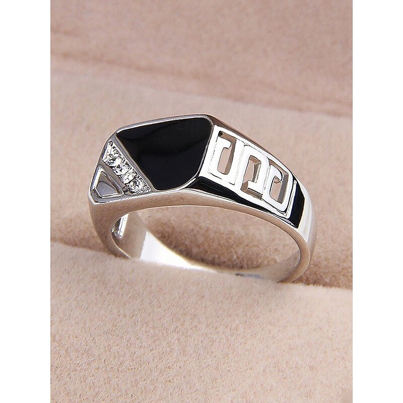 Men's Alloy Ring with Black Onyx and Zircon Accents, Vintage Geometric Statement Jewelry for Parties, Weddings & Daily Wear4