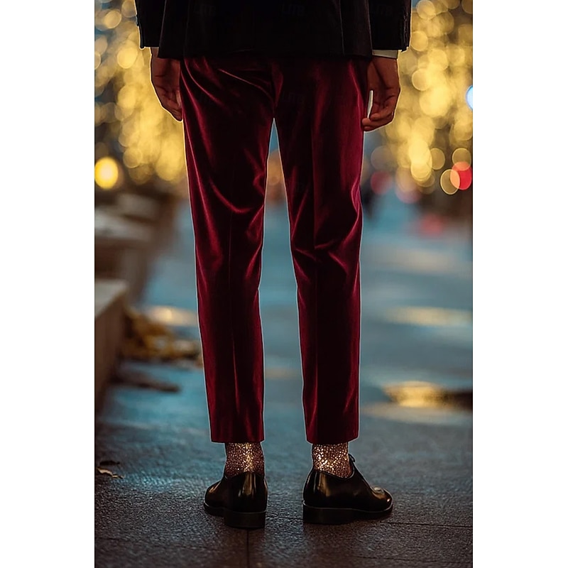 Men's Trousers Dress Pants Suit Pants Velvet Pants Pocket Plain Comfort Soft Full Length Party Business Daily Fashion Streetwear Black Wine Micro-elastic3