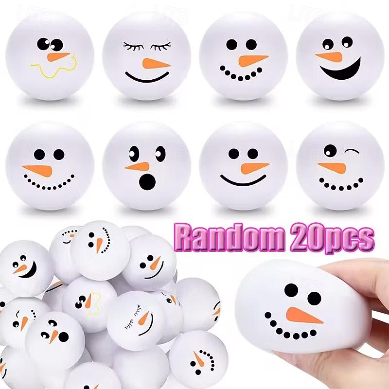 20pcs Christmas Snowman Stress Relief Balls, Handheld Squeeze Toys, Holiday Fun Toys for Kids, Xmas Party Favors and Gifts
