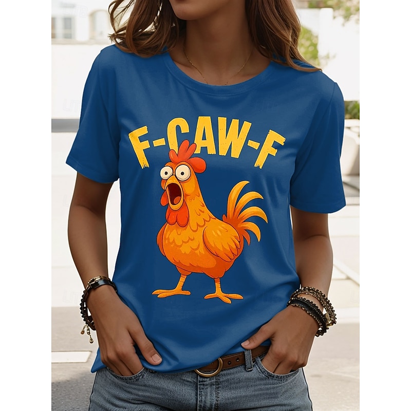 Women's T Shirt Graphic Rooster Letter Vintage Stylish Classic Short Sleeve Crew Neck Regular Tops Daily Weekend Print Black Red Blue Green Spring, Fall, Winter, Summer2