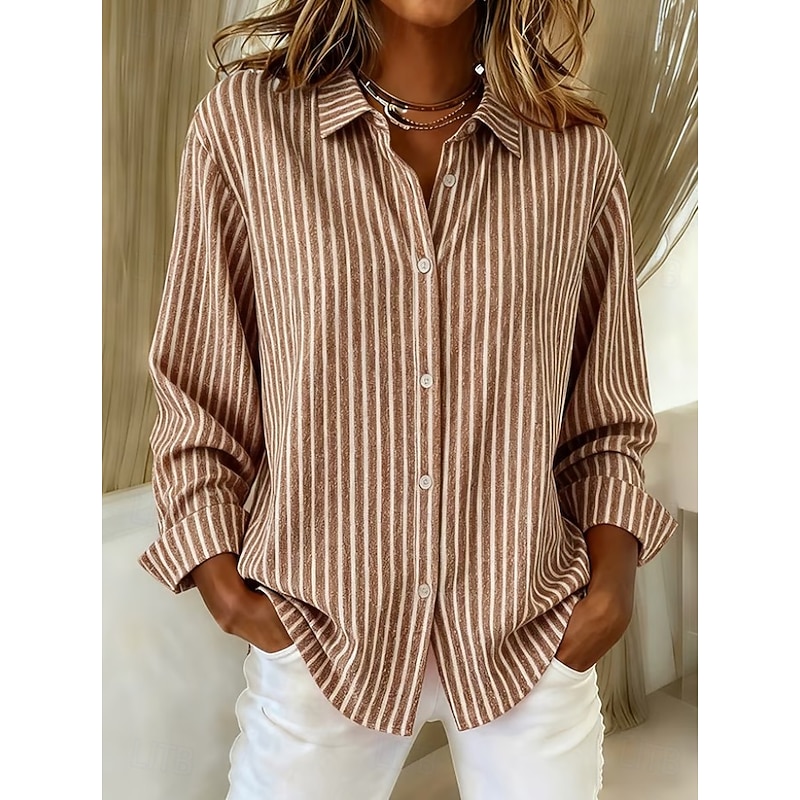 Women's Shirt Blouse Striped Vintage Stylish Casual Long Sleeve Shirt Collar Regular Tops Daily Buttons Print Red Light Brown Blue Orange Gray Spring Fall Winter3