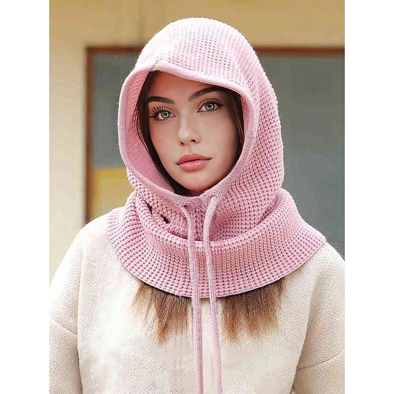 Women's Festive Knit Balaclava Hood Scarf – Drawstring Neck Warmer in Multiple Colors for Christmas & Ski Season4