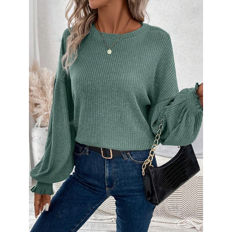 Women's Blouse Solid Color Stylish Casual Long Sleeve Crew Neck Regular Tops Daily Ruched Black Army Green Brown Green Khaki Spring Fall Winter3