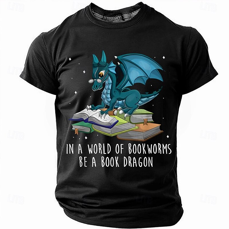 Funny 'Book Dragon' Reading T-Shirt, Fantasy Dragon and Books Graphic Tee for Book Lovers and Readers