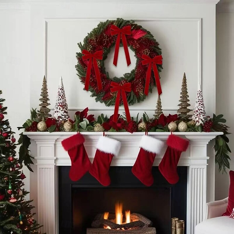 5pcs Christmas Ribbon Bows Ornaments Xmas Tree Decorations, Large Red Velvet Bows for Home, Door, Wedding, Party and Birthday Decor2