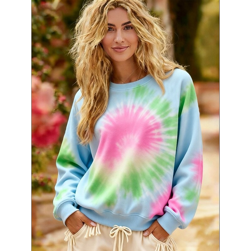 Women's Pullover Sweatshirts Tie Dye Fashion Streetwear Classic Long Sleeve Round Neck Regular Tops Dailywear Casual Print Blue Purple Spring Fall3