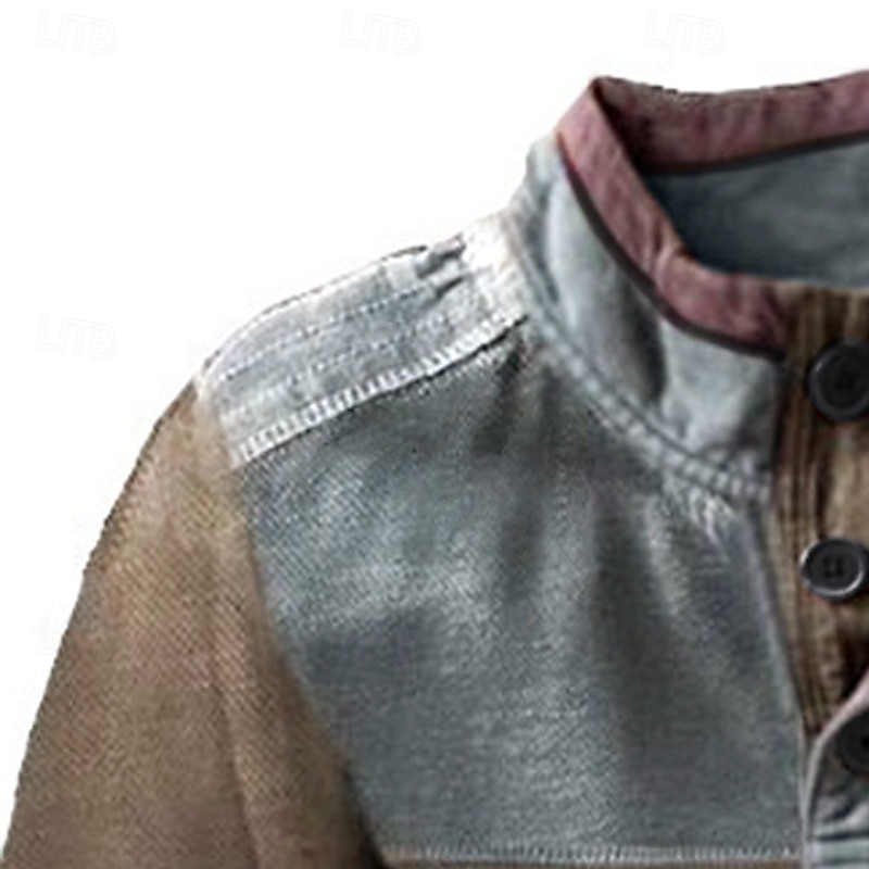 Men's Sweatshirt Pullover Hoodie Sweatshirt Pullover Button Up Hoodie Army Green Standing Collar Plain Patchwork Sports & Outdoor Casual Daily Streetwear Cool Sportswear Spring &  Fall Clothing2