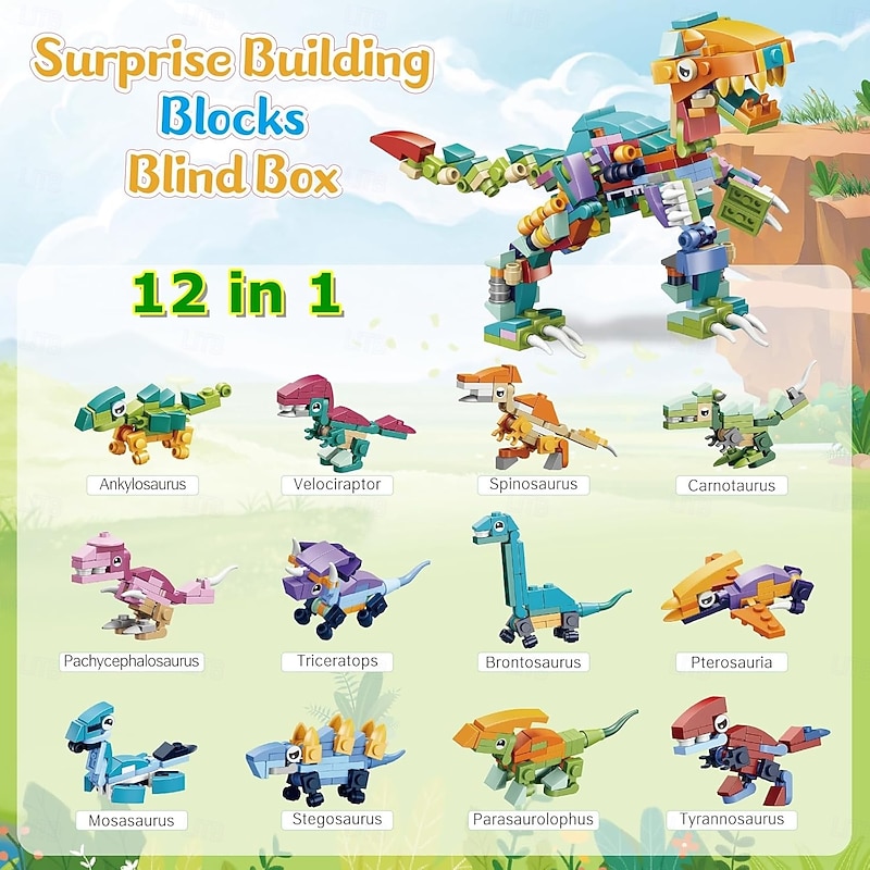 Advent Calendar Building Blocks for Kids, Christmas Countdown Gift Set with 24 Surprise Toys Inside, Dinosaur and Car Mini Bricks Set for Boys Girls Age 5+, Xmas Holiday Collectible Toy Set4