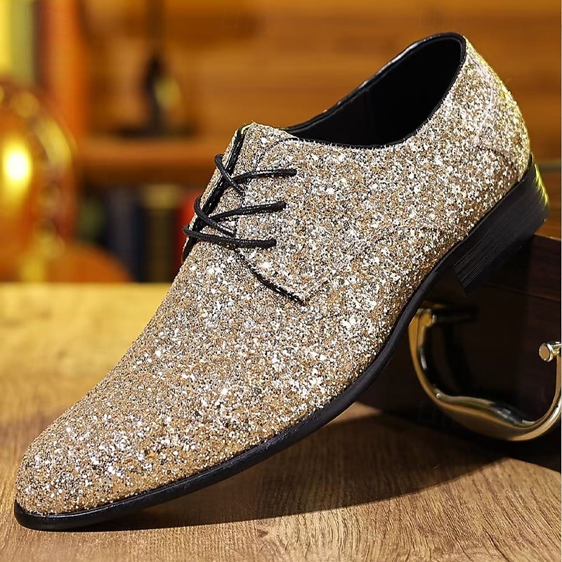 Men's Glitter Dress Shoes - Gold, Formal & Elegant Design, Perfect for Special Occasions & Evening Events 2026 - €44.99