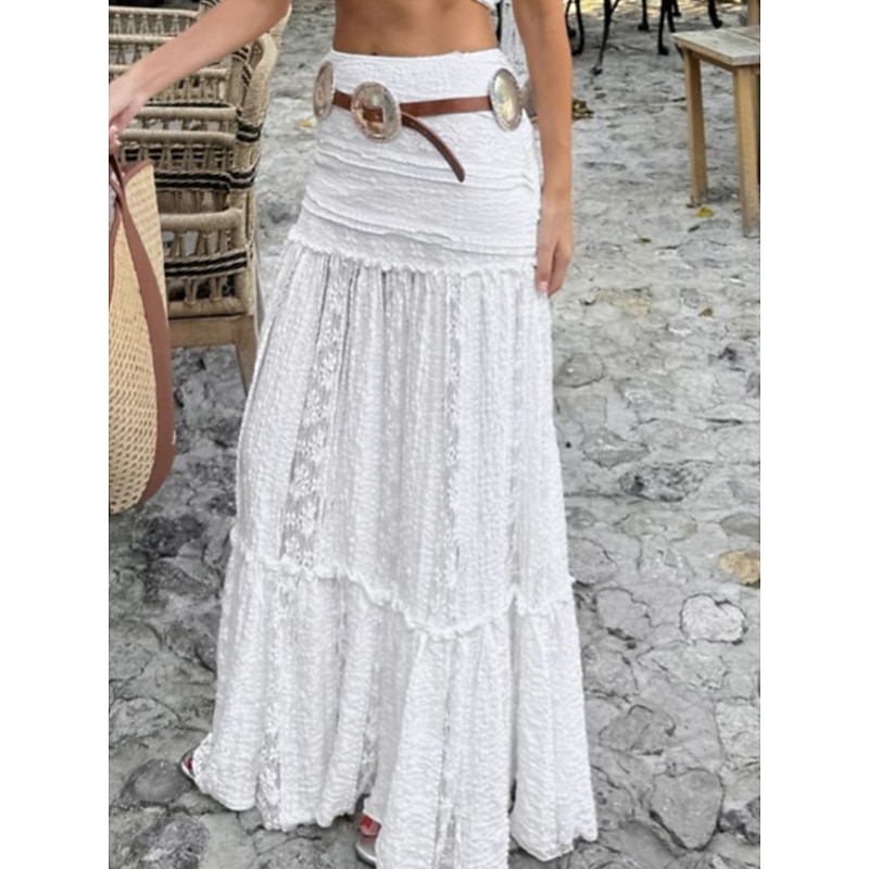 Lace Skirt Fashion Casual Boho Maxi High Waist Skirts