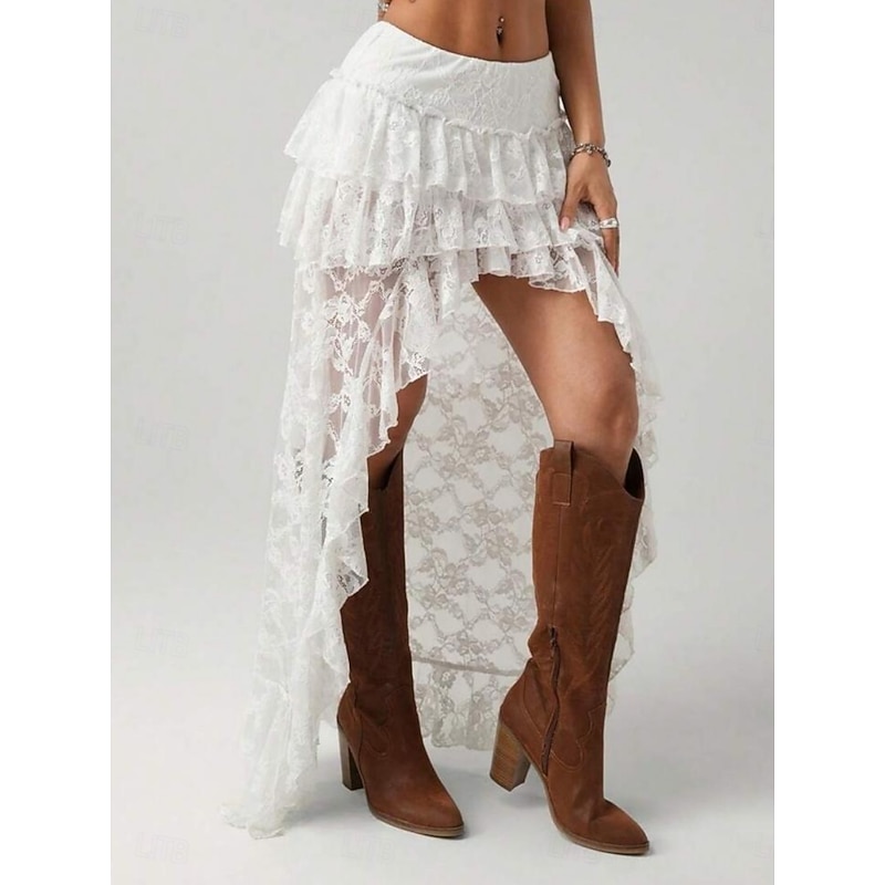 Lace Skirt Fashion Sexy Casual Asymmetrical Mid Rise Skirts