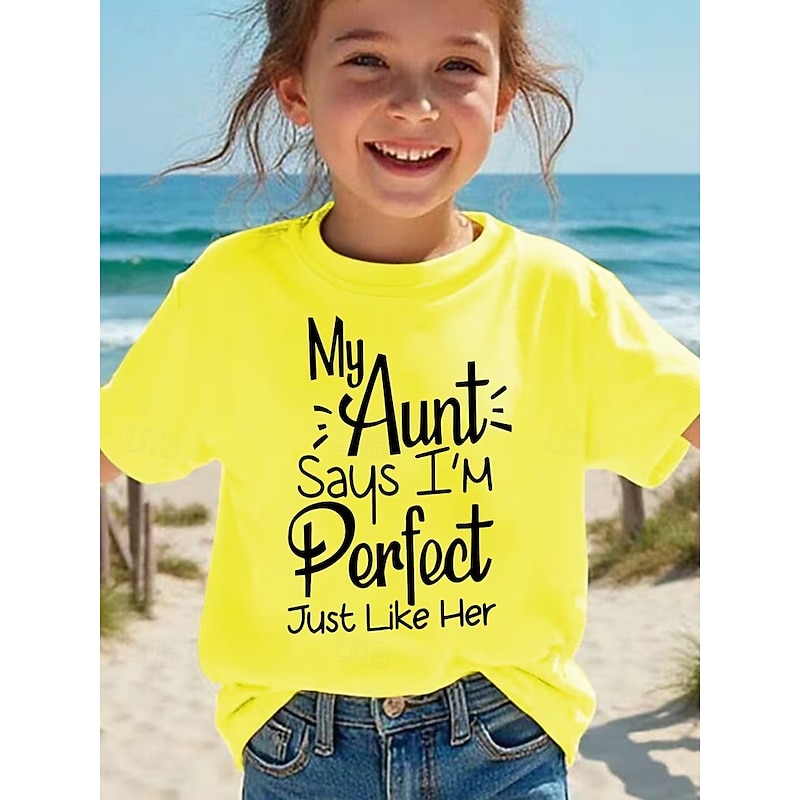 Girls' 3D Graphic Letter T shirt Tee Short Sleeve 3D Print Summer Spring Sports Fashion Streetwear Kids 4-12 Years Crew Neck Casual Daily Outdoor Regu