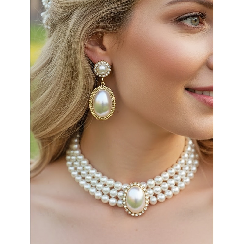 Faux Pearl Necklace & Earrings Set for women